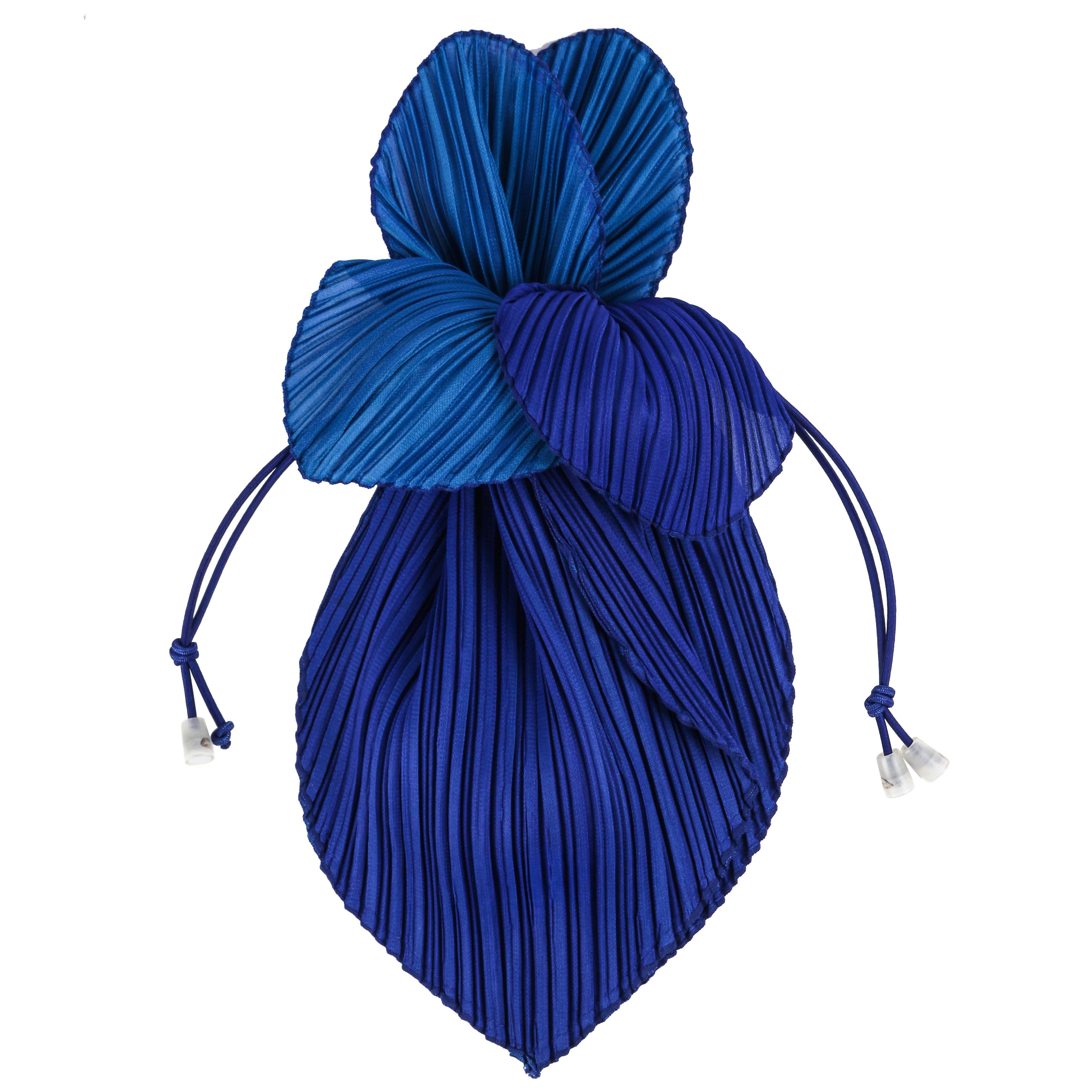 ISSEY MIYAKE "Pleats Please" Royal Blue Pleated Drawstring Clutch Handbag Purse