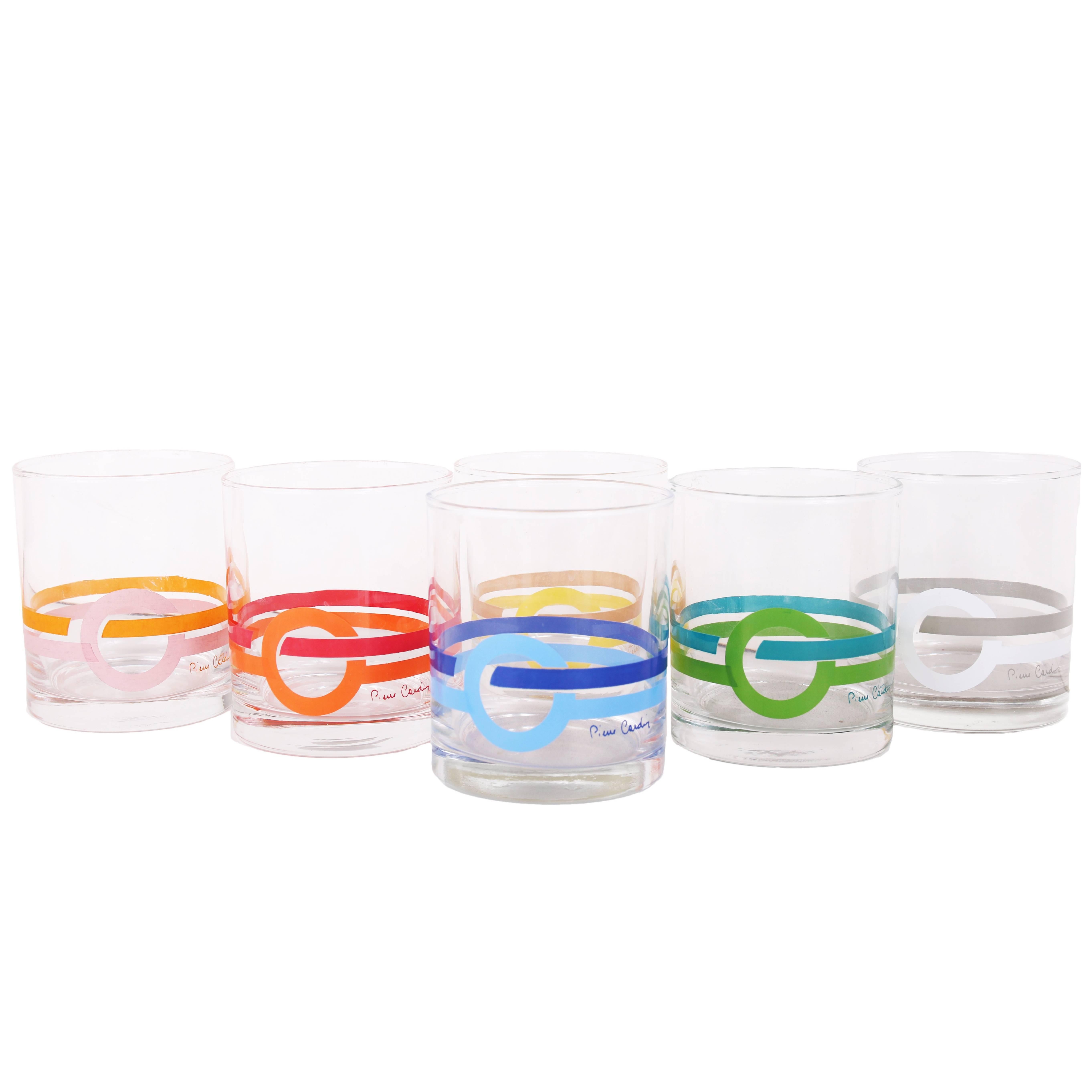 Set of 6 Vintage Pierre Cardin Logo Design Mod Lowball Drinking Glasses