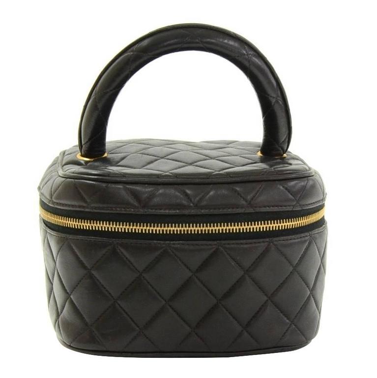 Vintage Chanel Vanity Black Quilted Leather Cosmetic Hand Bag at 1stDibs
