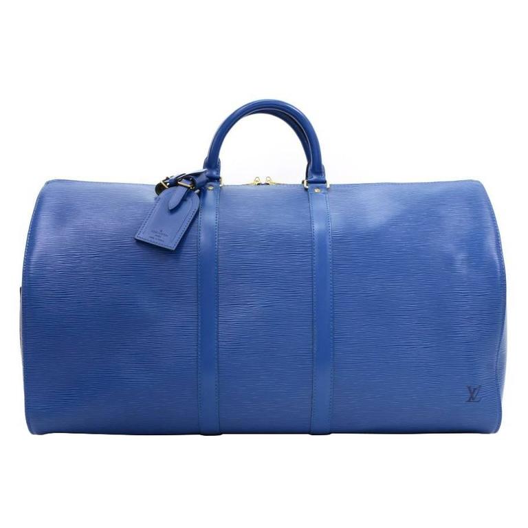 Louis Vuitton Blue Epi Leather Keepall 55 Duffle Bag 113lv48 For Sale at  1stDibs