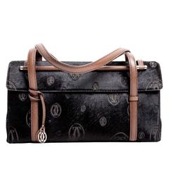 Black Ponyskin Cartier Bag with Brown Leather Handles