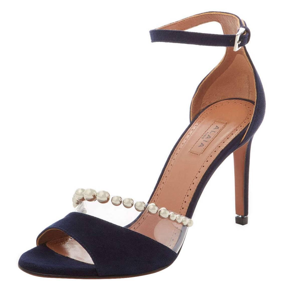 Alaia NEW and SOLD OUT Suede Pearl Bead PVC Evening Strappy Heels ...