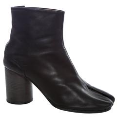 Maison Martin Margiela Black Leather Tabi Ankle Boots With Stacked Heel ...