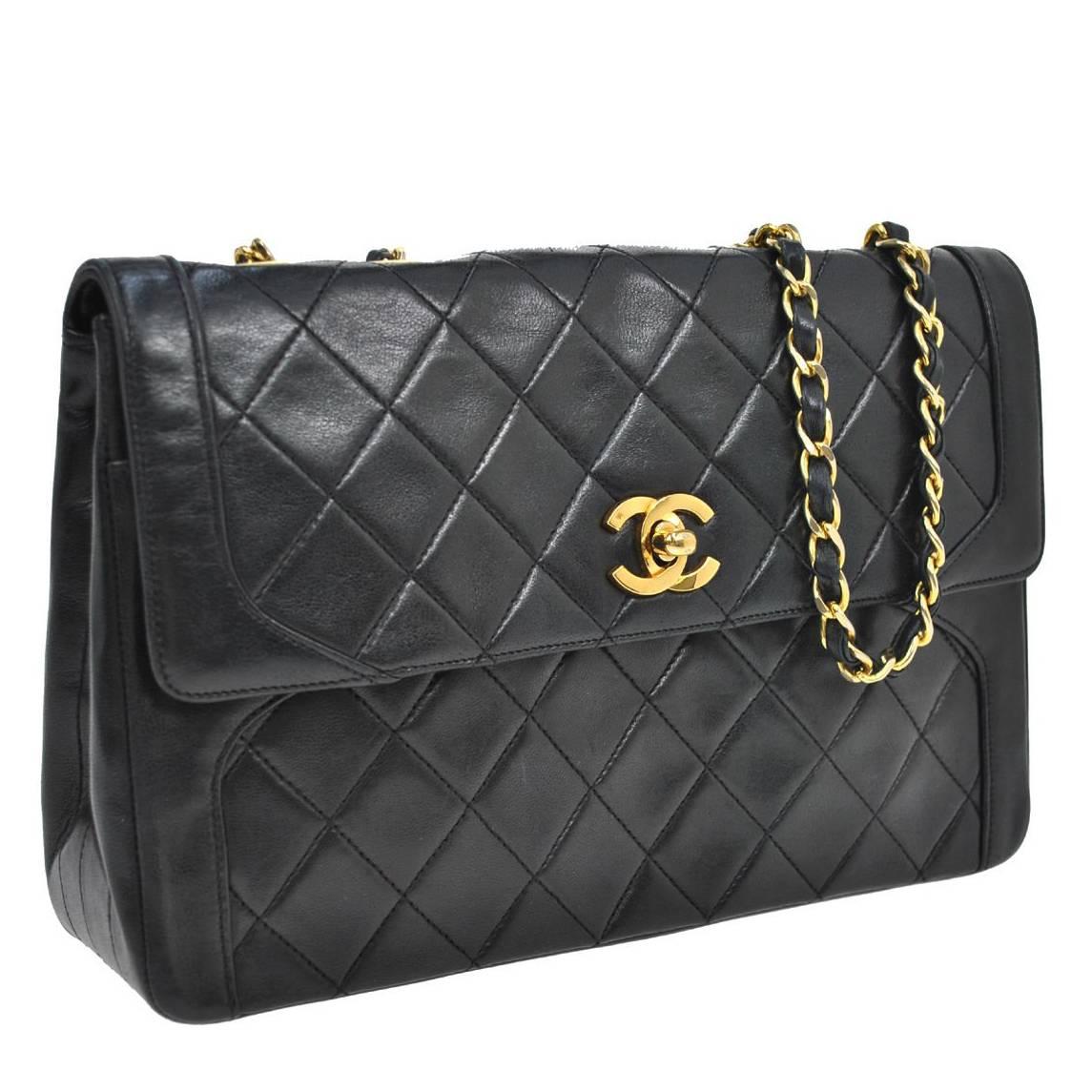 Chanel Vintage Black Lambskin Gold Evening Single Double Shoulder Flap Bag