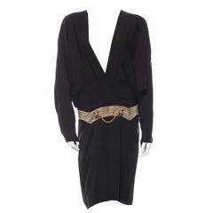 Gucci NEW Black Silk Gold Chain Dolman Long Sleeve Day Evening Cocktail Dress 12