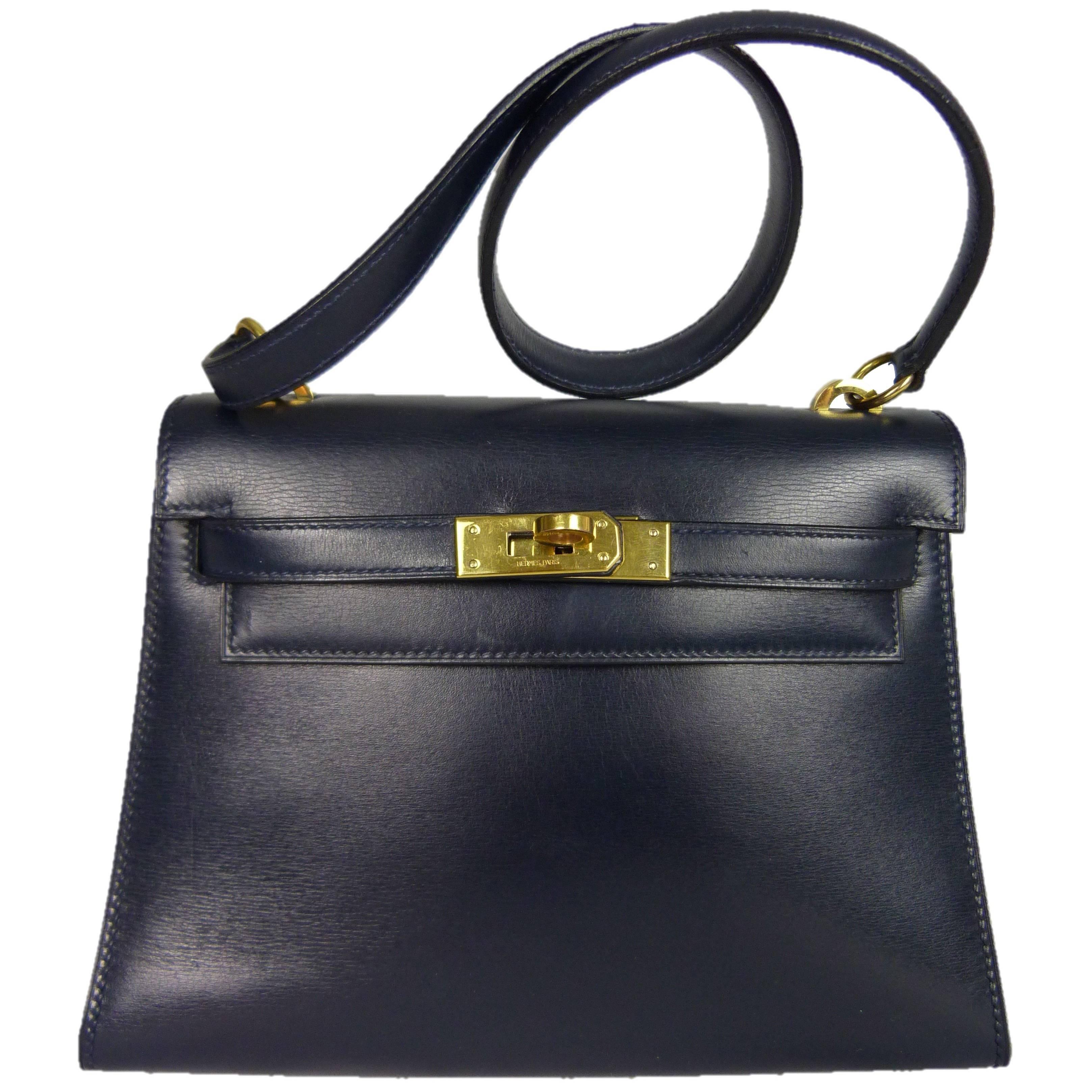 Authentic Hermes Mini Kelly 20 Bag Sellier Night Blue For Sale