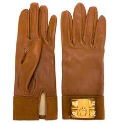 Hermès Medor Camel Lambskin Leather Gloves 3