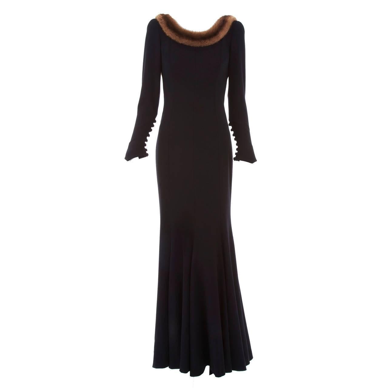 Rena Lange Black Wool Crepe Dress, Circa 1981 For Sale
