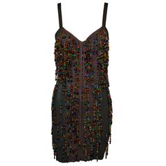 S/S 1990 Dolce & Gabbana Beaded Corset Bustier Black Bandage Mini Dress XS/S 1