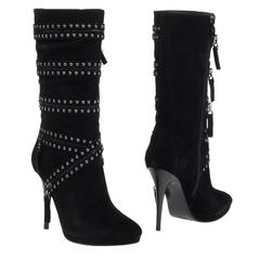Balmain NEW & SOLD OUT Black Suede Stud Criss Cross Zipper Ankle Boots in Box