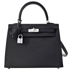 Uber Chic Hermes Black 25cm Kelly Epsom Sellier Palladium X Stamp Jewel