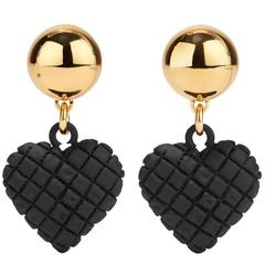 Moschino NEW Gold Ball Black Heart Dangle Drop Evening Earrings in Box