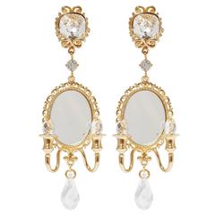 Dolce & Gabbana NEW Gold Swarovski Crystal Scone Chandelier Evening Earrings