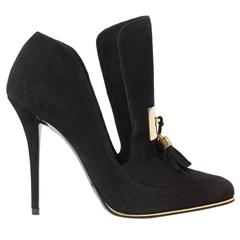 Balmain NEW & SOLD OUT Runway Black Suede Loafer Pumps Booties Heels in Box
