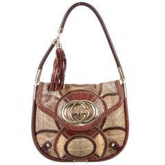 Gucci Multi Color Patchwork Python Snakeskin Gold Flap Shoulder Hobo Bag