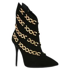 Giuseppe Zanotti NEW & SOLD OUT Black Suede Gold Link Ankle Boots in Box