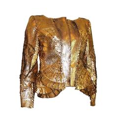 Gorgeous Gucci by Tom Ford Gold Metallic Python Snakeskin Jacket Blazer 10