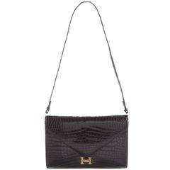 Hermes Rare Black Alligator Gold H Evening Envelope Flap Shoulder Bag 9