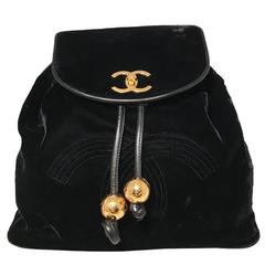 RARE Chanel Vintage Black Velvet Embroidered Backpack