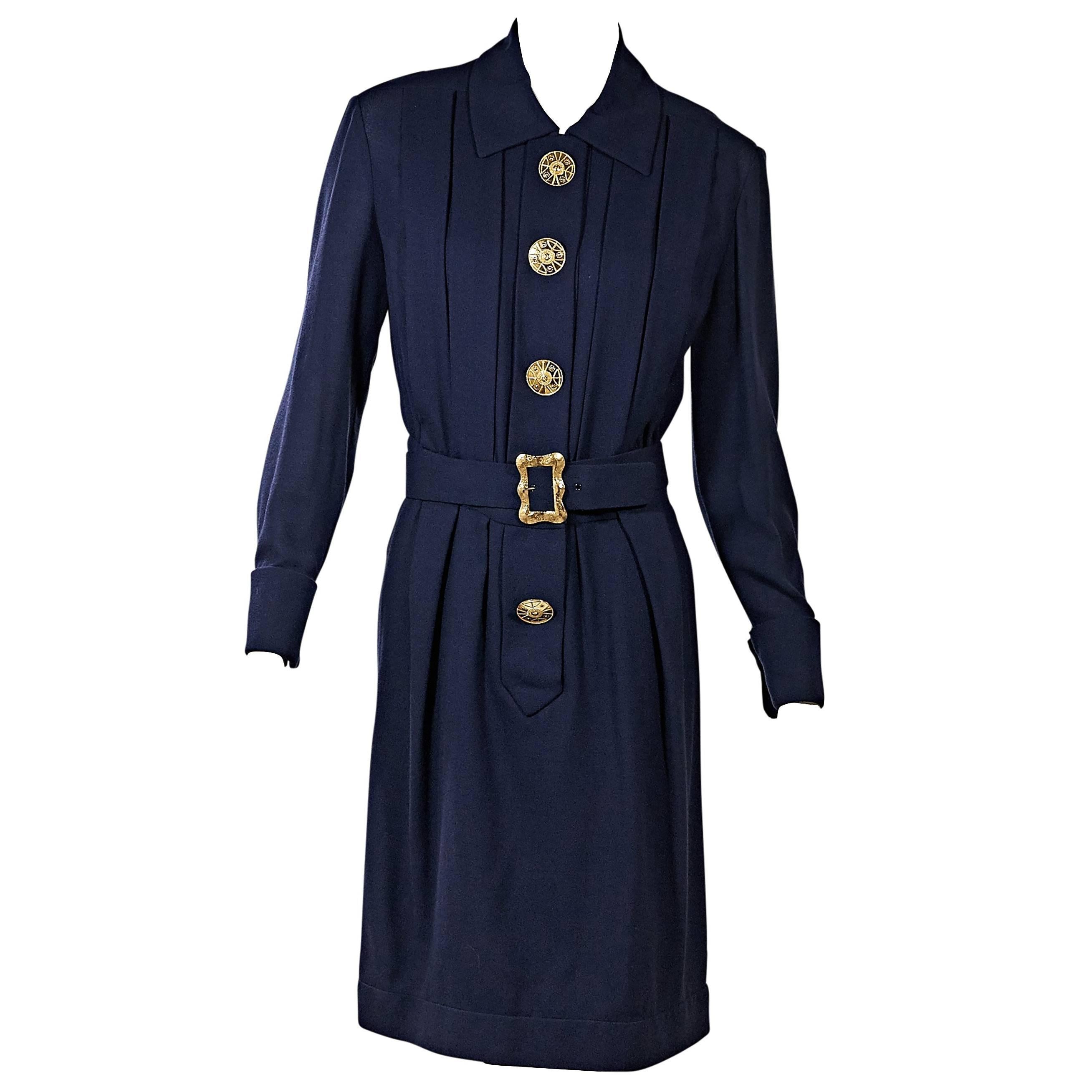 Navy Vintage Chanel Pleated Dress