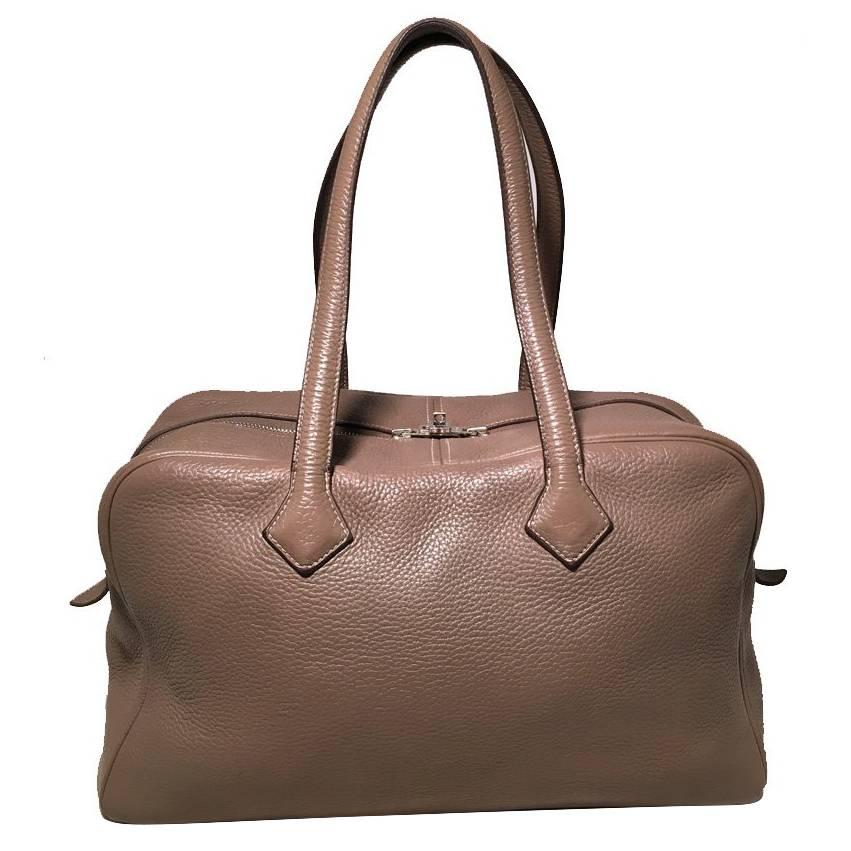 Hermes Grey Clemence Leather Victoria II 35 For Sale
