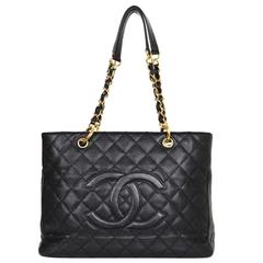 Used Chanel Black Quilted Caviar GST Grand Shopper Tote Bag 