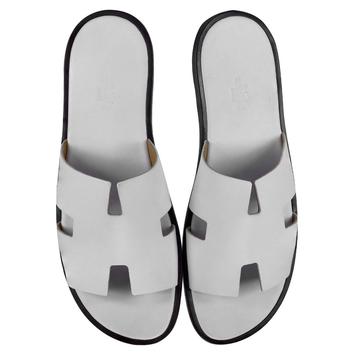 Hermes Men's Sandals Izmir Veau Leather White Color 43 Size 2016 For Sale