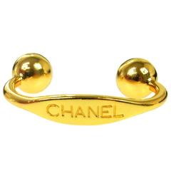 Chanel Vintage Charm Gold Name Plate Ball Bangle Cuff Bracelet