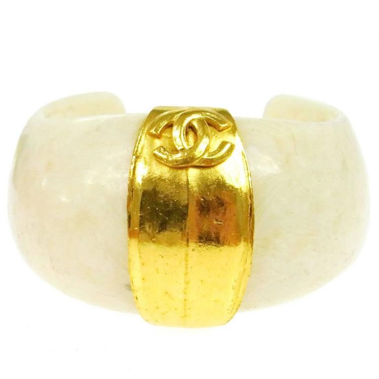 Chanel Rare Vintage Ivory Gold Charm Evening Cuff Bracelet at 1stDibs