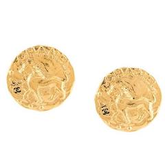 Chanel Vintage Gold Lion Charm Button Evening Stud Earrings