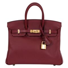 New in Box Hermes Birkin 25 Rare Rouge H Swift Bag