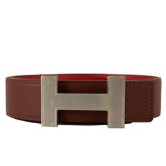 Hermes Men's Reversible Belt H Swift/Epsom Leather Rouge H / Rouge Casaque 2016