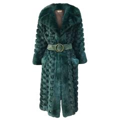 Christian Dior Rare Retro Forest Green Mink/Leather basketweave coat.