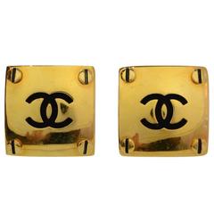 Chanel XL Square CC Clip On Earrings