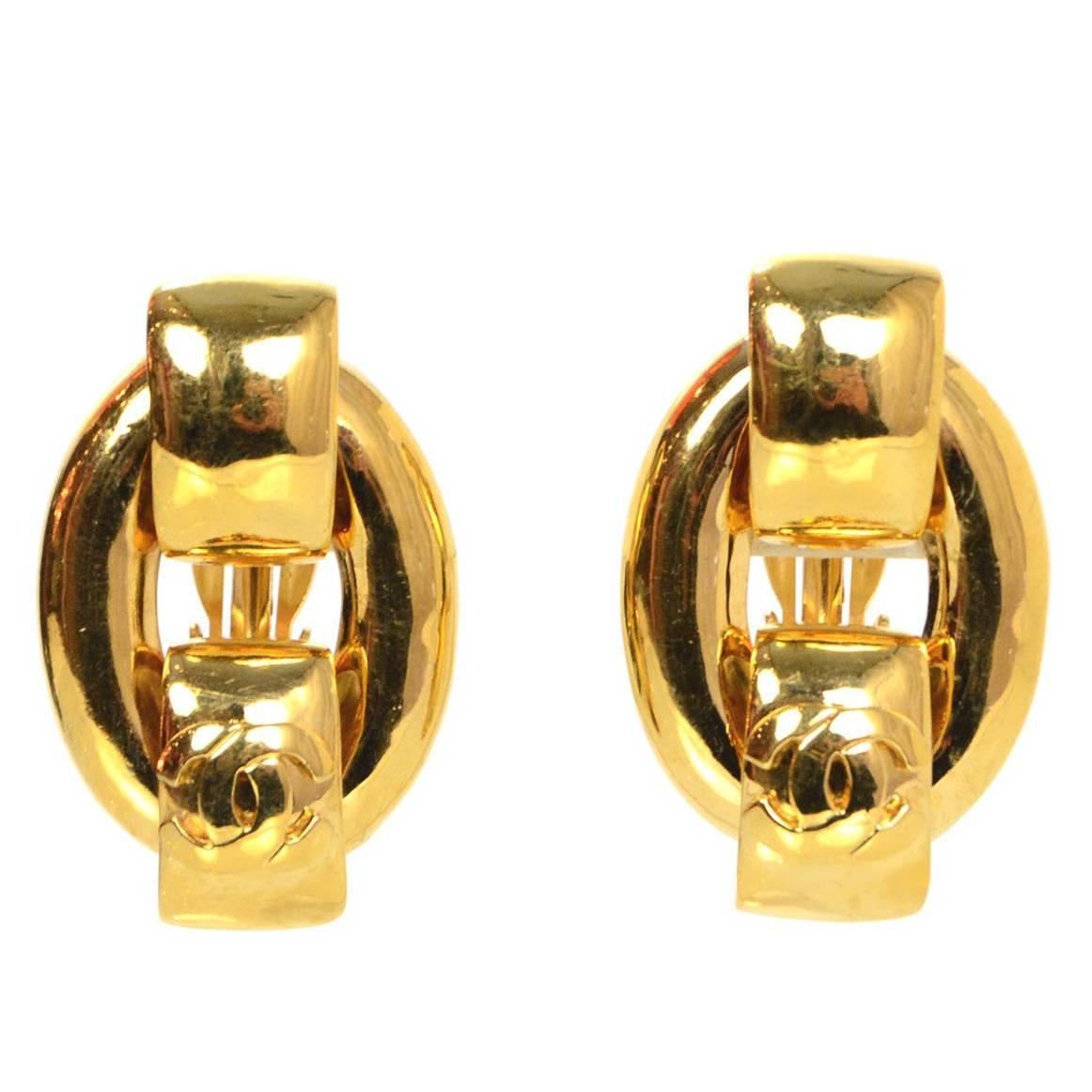 Chanel Large Goldtone Chain Link Clip On Earrings