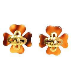 Chanel VintageTortoise Maltese Cross Clip On Earrings 4