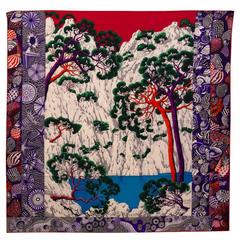 Hermes Shawl (Chale) 140cm Sieste au Paradis Model white/red/purple Color 2016