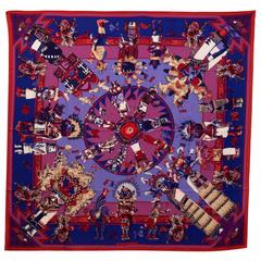 Hermes Shawls (Chale) 140cm Kachinas Model Red/Blue/Violet Color 2016