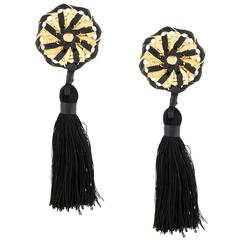 Dsquared2 NEW & SOLD OUT Black Gold Leather Long Fringe Evening Earrings in Bo