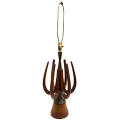 Ornate Mid Century Modern Lamp - Walnut 1960s/1970s 