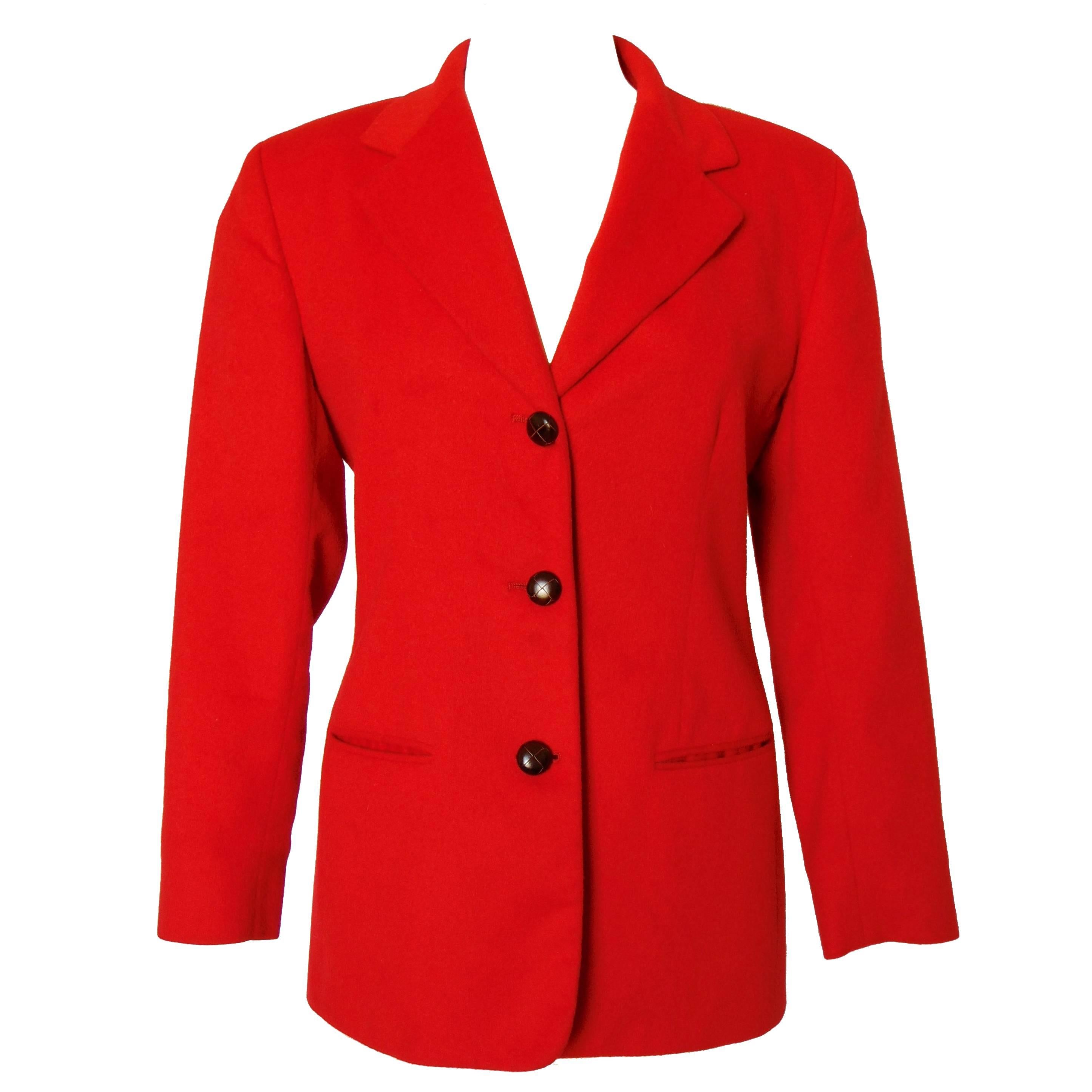 Burberrys Red Ladies Blazer Jacket Cashmere Wool Size 4 1980s