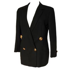 Versace Ladies Black Wool Jacket Double Breasted with Gold Buttons 90s Size 4 10