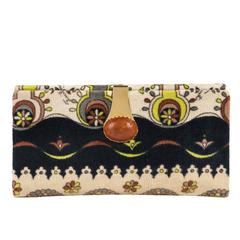 EMILIO PUCCI c.1960's Black Multicolor Print Velvet Leather Purse Bi-Fold Wallet