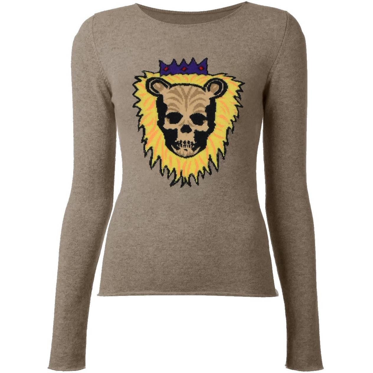 Lucien Pellat-Finet Tan Cashmere Lion Skull Sweater sz L