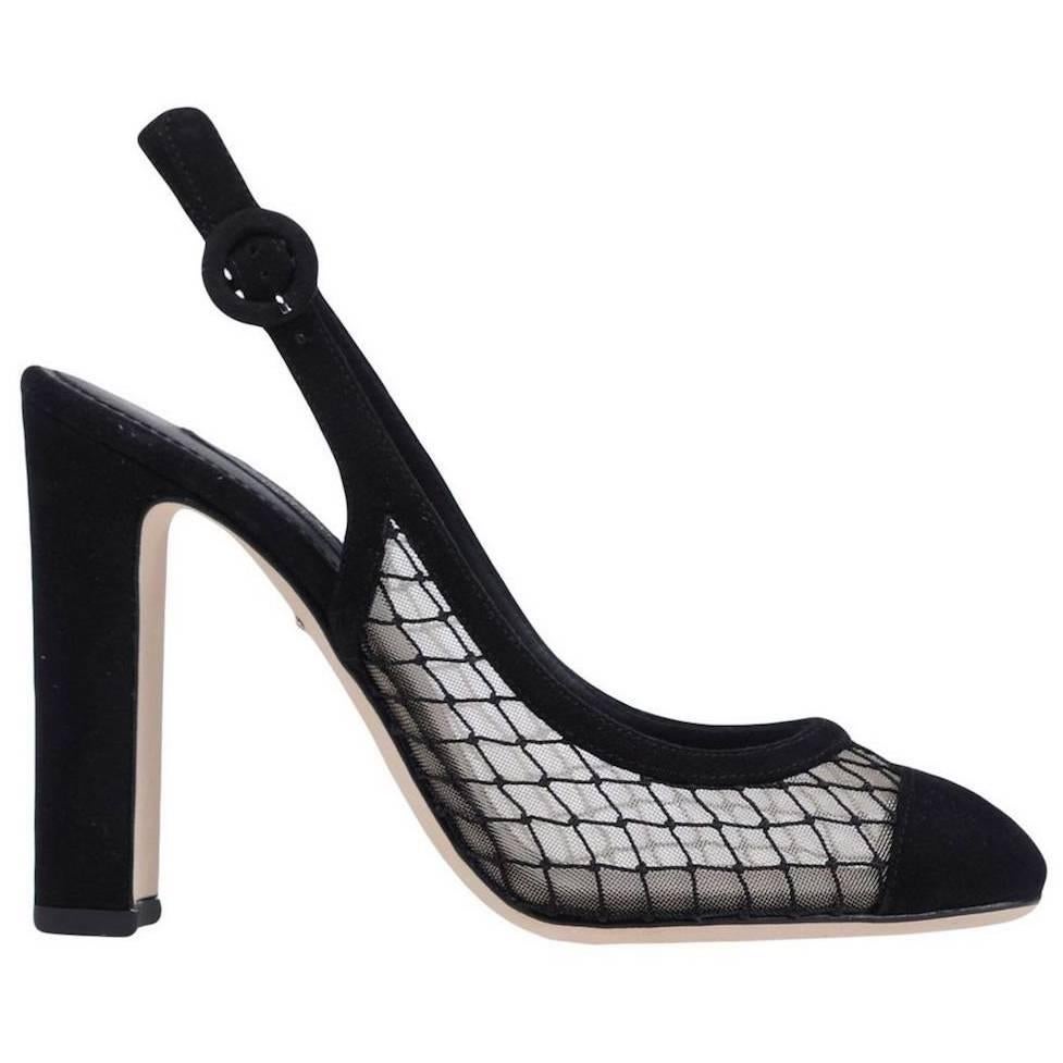 Dolce & Gabbana NEW & SOLD OUT Black Suede Mesh Heels Pumps in Box