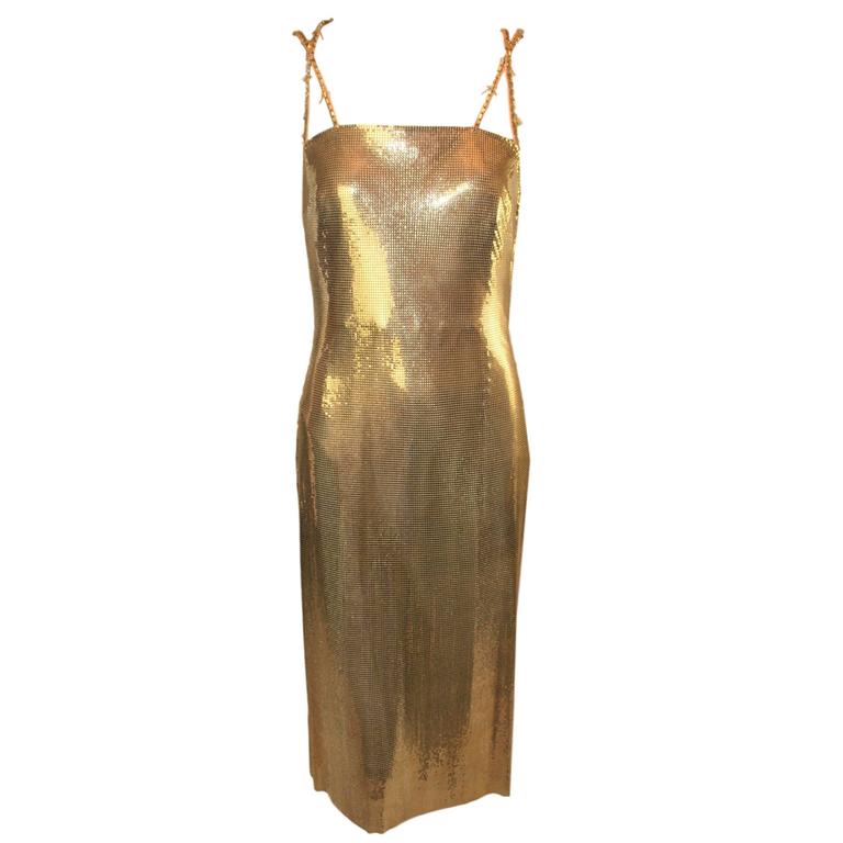 F/W 1998 Gianni Versace Runway Gold Metal Mesh Dress at Harper's Bazaar Icon's For Sale at 1stdibs