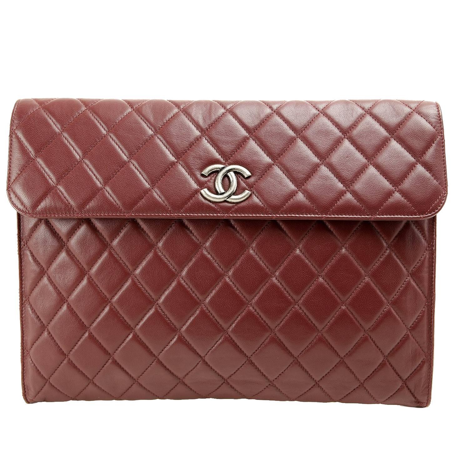 Chanel Bordeaux Leather XL Clutch For Sale