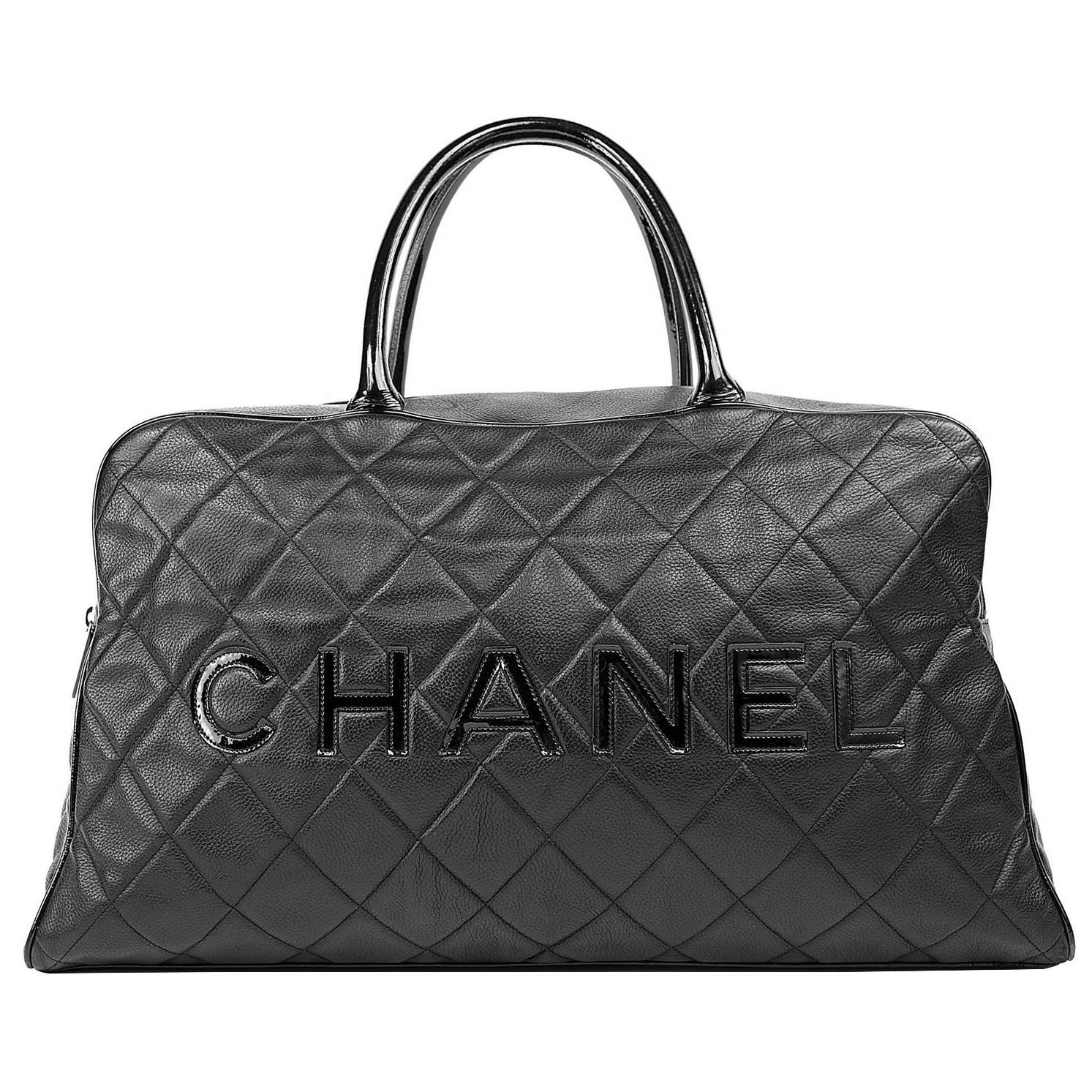 Chanel Black Leather Overnight Travel Bag- Unisex For Sale