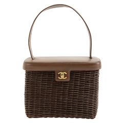 Chanel Retro Brown Wicker Picnic Basket Bag