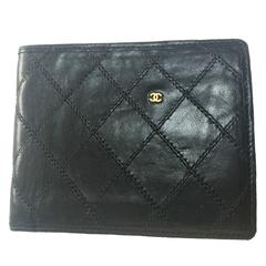 Vintage CHANEL stitched goatskin black bill and card wallet purse with mini CC.